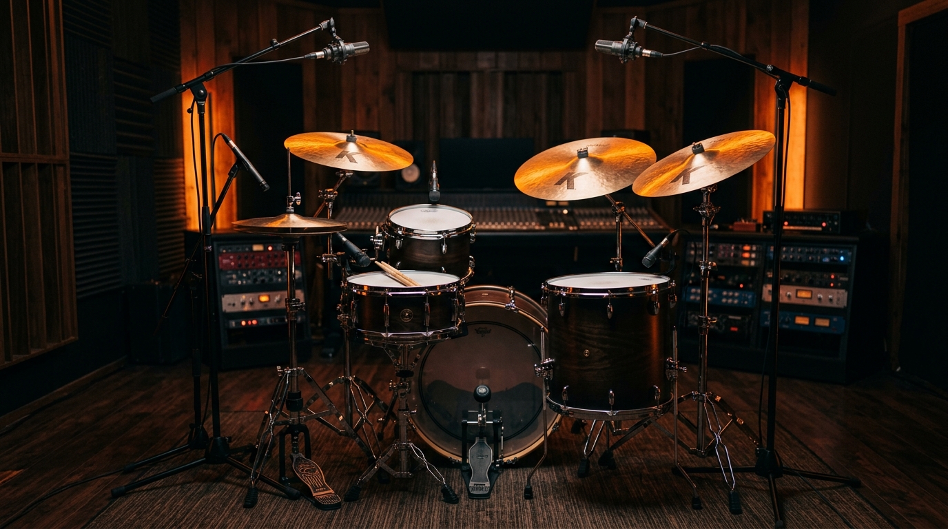 Drum kit ready for a music lesson